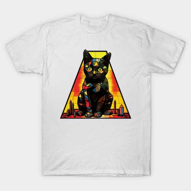 Geometric Cat Funny Abstract Cat T-Shirt by OscarVanHendrix